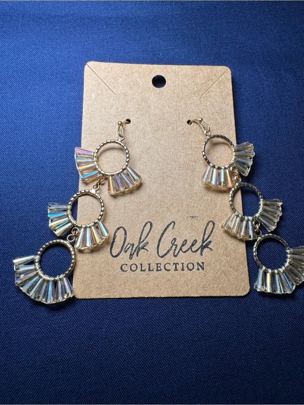 Gold-Tone Iridescent Fan Drop Earrings - Triple Tier